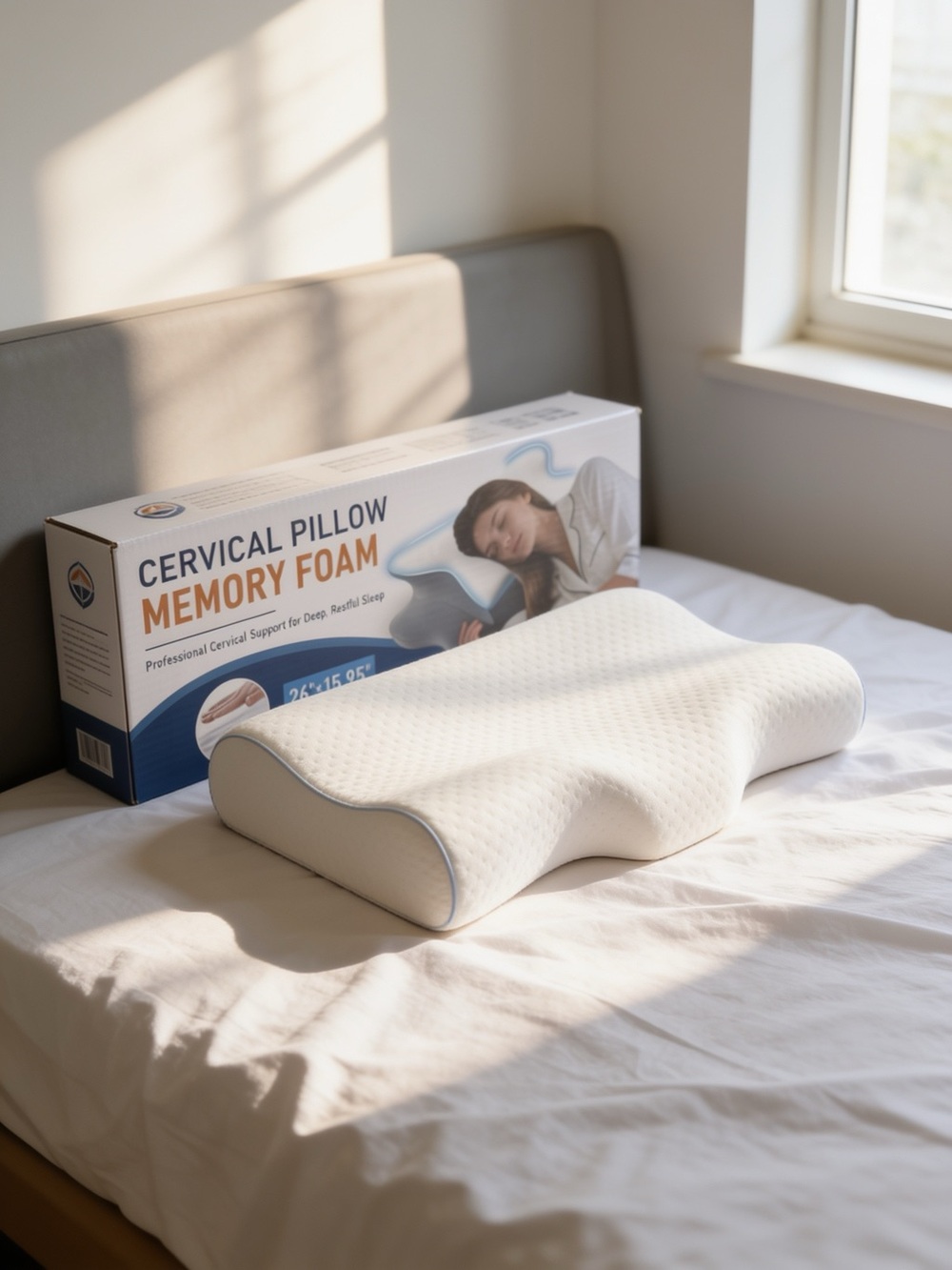 Ergonomic Cervical Memory Foam Pillow - White